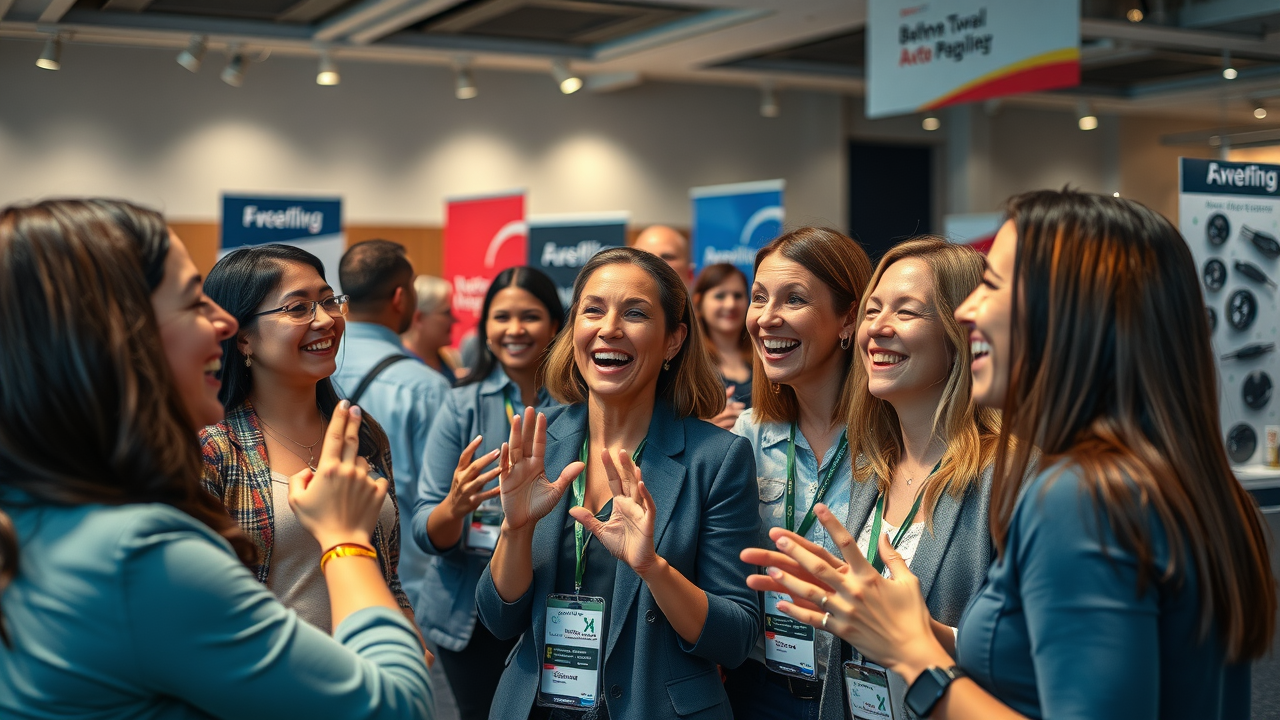 Enthusiastic group of women networking and supporting marketing trends automotive repair in automotive industry seminar