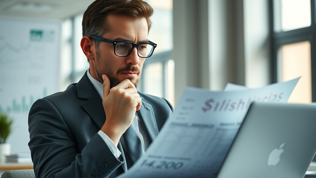 thoughtful entrepreneur analyzing financial growth plan for growing your business