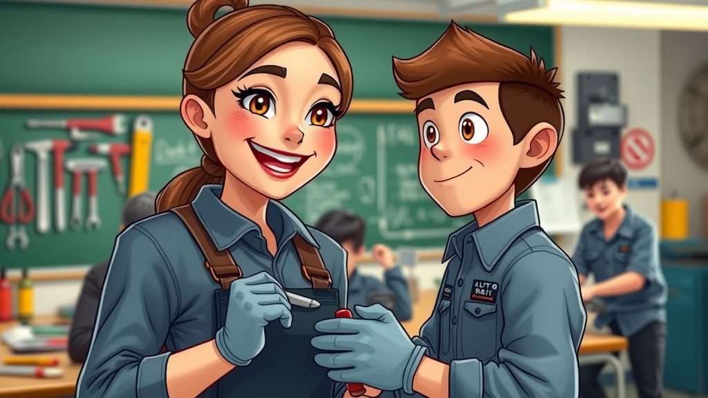 Accomplished female mechanic mentoring younger apprentice illustrating mentorship trend in auto repair industry