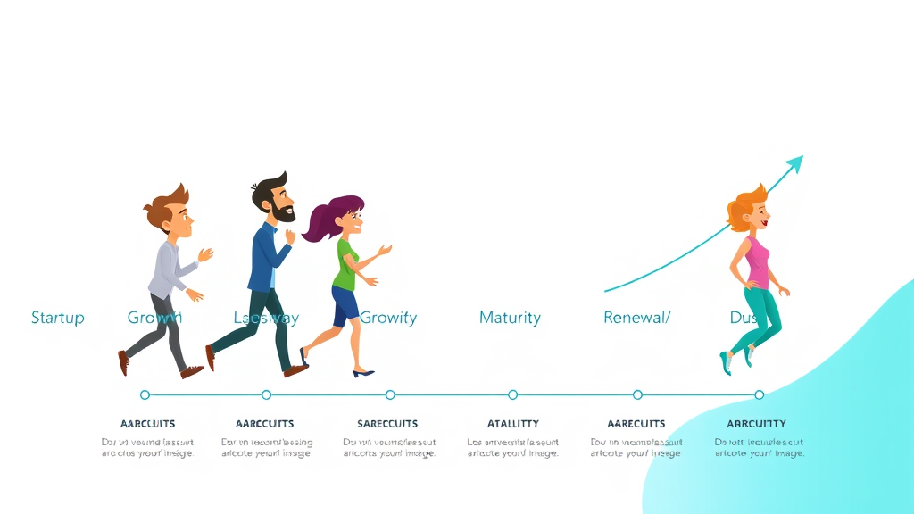 business growth timeline, four phases of growing your business, infographic illustration